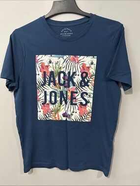 Jack & Jones Navy Blue Floral Logo Short Sleeve Tee